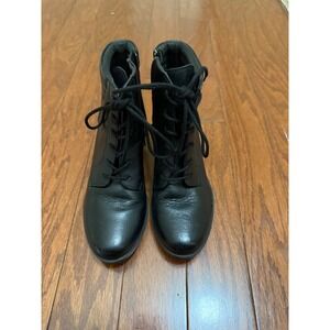 Clarks Collection Black Leather Lace Up Side Zip Ankle Boots Block Heel 26146074